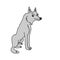 Hand drawn black vector illustration of a beautiful gray adult wolf isolated on a white background