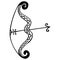 Hand-drawn black and white bow with arrow. Isolated design element for coloring. Tribal ancient weapons for shooting and hunting.