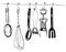 Hand drawn black and white kitchen tools