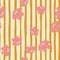 Hand drawn blossom seamless abstract pattern with random pink flowers elements. Striped background