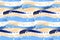Hand drawn blue and gold brushstroke swash seamless pattern. Paint swatch smear background wallpaper
