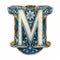 Hand Drawn Blue Letter M In Ornate Dada Style