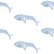 Hand-drawn blue whales vector seamless background pattern