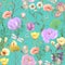 Hand drawn botanical seamless pattern of garden wildflowers,plants