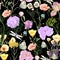 Hand drawn botanical seamless pattern of garden wildflowers,plants