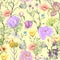 Hand drawn botanical seamless pattern of garden wildflowers,plants