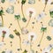 Hand drawn botanical seamless pattern of garden wildflowers,plants