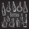 Hand Drawn Bottles Doodle. Wine, Cognac Bottle Blackboard Sketch