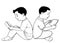 Hand drawn Boys Reading and Using tablet-Vector Illustration