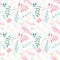 Hand drawn branch elements seamless pattern, cute sketch floral background in pink and green, great for fashion fabric, summer