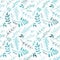 Hand drawn branch elements seamless pattern, cute sketch floral background in turquoise and green, great for fashion fabric,