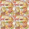 Hand Drawn Breakfast Seamless Pattern with Bakery, Fruits and Milk. Healthy Food Background