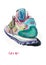 Hand-drawn bright colorful stylized fashion illustration of imaginery sport footwear - an abstract sneaker