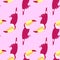 Hand drawn bright pink toucan shapes seamless pattern. Light pink background. Simple exotic print