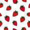 Hand drawn bright strawberry on white background. Seamless fresh doodle summer pattern.