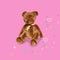 Hand-drawn bright stylized fashion illustration of teddy bear with a sign \\\