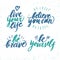 Hand drawn brush lettering with motivation phrases.