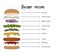 Hand drawn burger recipe on a white background.