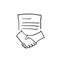 Hand drawn Business contract line icon. Handshake, partners, document. Business concept.doodle style vector isolated