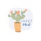 Hand drawn cactus in the flower pot. Text: crazy plant. Vector illustration