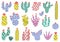 Hand drawn cactuses set. Cute cacti collection in Scandinavian style