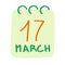 Hand drawn calendar with 17 of march. St.Patricks Day simple clipart. For print, web, booklets, template and other.