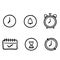 Hand drawn Calendar and Clock related line icon set. Time and date linear icons. Countdown and timer