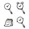 Hand drawn Calendar and Clock related line icon set. Time and date linear icons. Countdown and timer