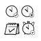 Hand drawn Calendar and Clock related line icon set. Time and date linear icons. Countdown and timer