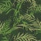 Hand drawn camo with leaf, seamless pattern. Grunge branches and herbs green camouflage background.