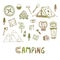 Hand drawn camping elements. Summer vacation icons. Vector skethes.