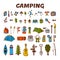 Hand drawn camping icon set in color. Collection of camping and