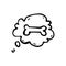 Hand drawn canine bone in the cloud doodle. Sketch pets icon. De