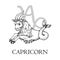 Hand drawn Capricorn. Zodiac symbol in vintage gravure or sketch style. Male goat or mouflon mystical animal with fish tail. Retro