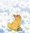 Hand drawn cartoon anime illustration of a cute fantasy baby animals looking like bunnies