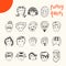 Hand drawn cartoon funny faces collection. Doodle vector avatars