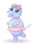 hand drawn cartoon hippo dancing ballet in a tutu. dancing animals.Children\\\'s illustration