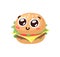 Hand Drawn Cartoon Illustration Burger Emoji. Fast Food Vector Drawing Humburger Emoticon. Tasty Image Meal. Flat Style Collection