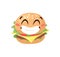 Hand Drawn Cartoon Illustration Burger Emoji. Fast Food Vector Drawing Humburger Emoticon. Tasty Image Meal. Flat Style Collection