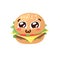 Hand Drawn Cartoon Illustration Burger Emoji. Fast Food Vector Drawing Humburger Emoticon. Tasty Image Meal. Flat Style Collection