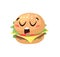 Hand Drawn Cartoon Illustration Burger Emoji. Fast Food Vector Drawing Humburger Emoticon. Tasty Image Meal. Flat Style Collection