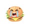 Hand Drawn Cartoon Illustration Burger Emoji. Fast Food Vector Drawing Humburger Emoticon. Tasty Image Meal. Flat Style Collection