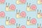 Hand drawn cartoon snail. Funny doodle slug. Doodle seamless pattern for kids isolated on white background. For your fabric,