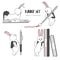 Hand drawn cartoon white bunny with backpack in school. Set of vector bunnies. Cute scketch character design. Rabbit schoolboy . D