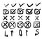 Hand drawn check signs. Doodle v mark for list items, checkbox chalk icons and sketch checkmarks