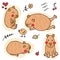 Hand drawn chibi capybara collection in doodle style. Perfect for tee, stickers, poster, card. Isolated vector illustration for