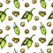 Hand drawn chickpeas pods and beans seamless pattern. Colorful botany vector illustration in sketch style