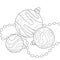 Hand drawn Christmas balls with simple patterns and garland on white isolated background.