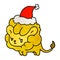 hand drawn christmas textured cartoon of kawaii lion