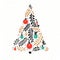 Hand drawn Christmas tree decorated with red and green balls. Greeting card vector design.